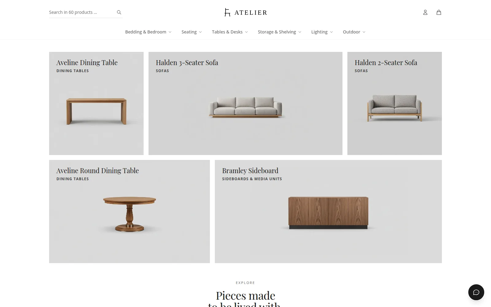 Atelier-Storefront am Desktop