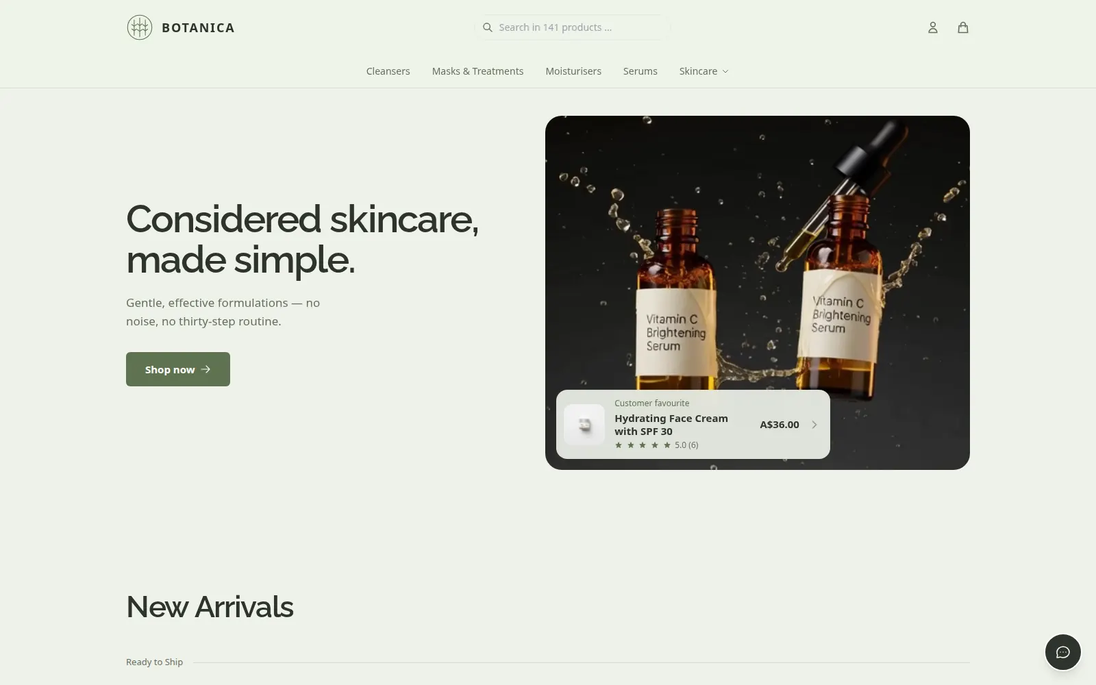 Botanica-Storefront am Desktop