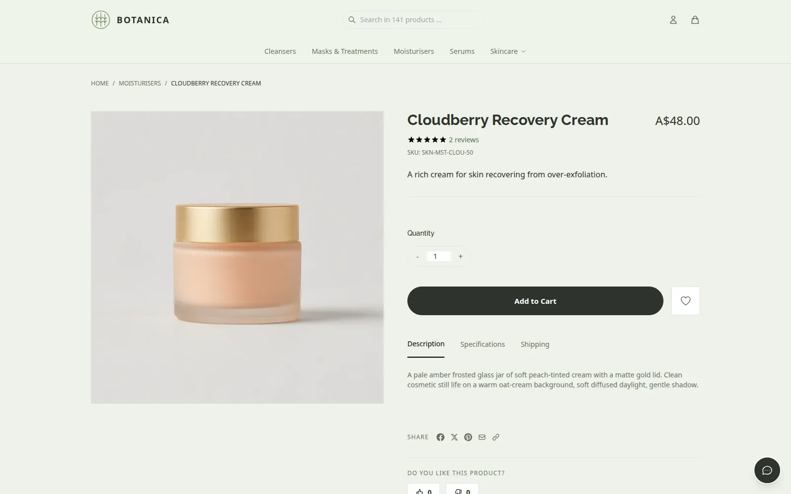 Botanica-Produktseite am Desktop